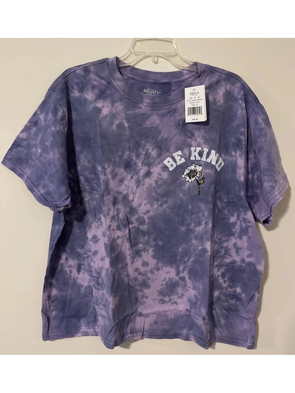 Mighty Fine Womens 2x Purple Tie Dye Short Sleeved Crop Shirt NWT! A6893